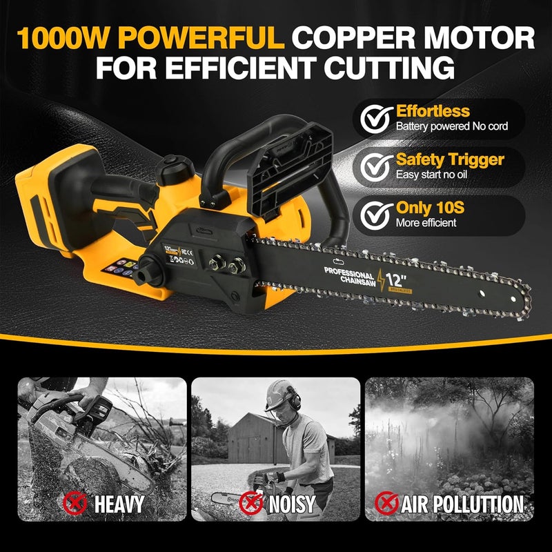 FXAFXA Brushless Electric Chainsaw 12" Cordless Tool Only for Dewalt 20V/60V Battery with Auto Oiler & Security Lock, for Tree Trimming and Branch Wood Cutting (Tool Only) (for DeWalt 20v Battery) - Image 2